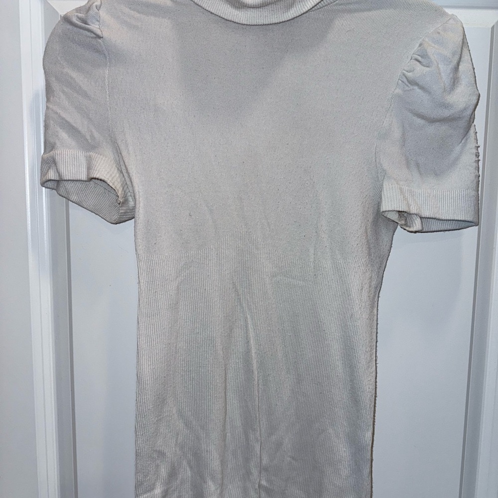 Bebe Short Sleeve Rib Knit Turtleneck Blouse